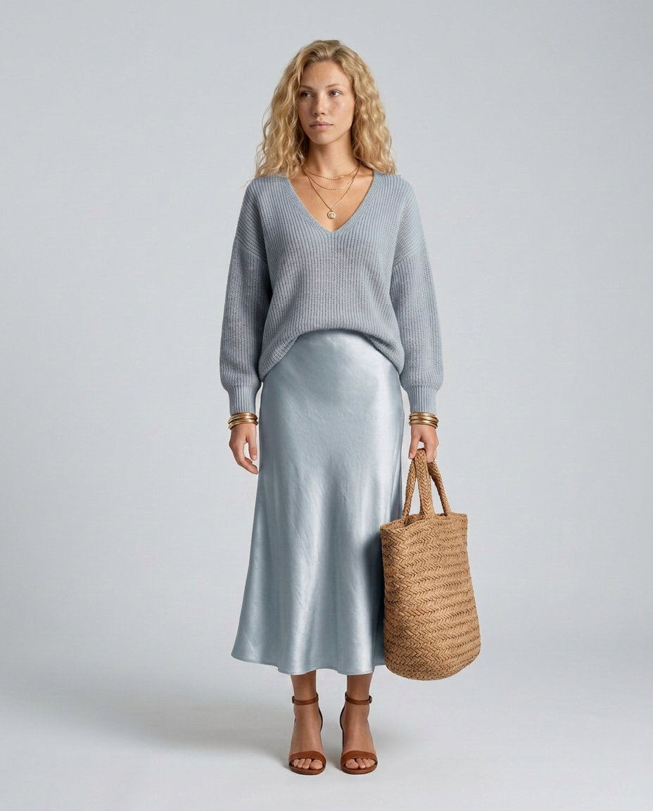Vesna | Satin-Look Bias Skirt & Knit Layer Co-ord Set
