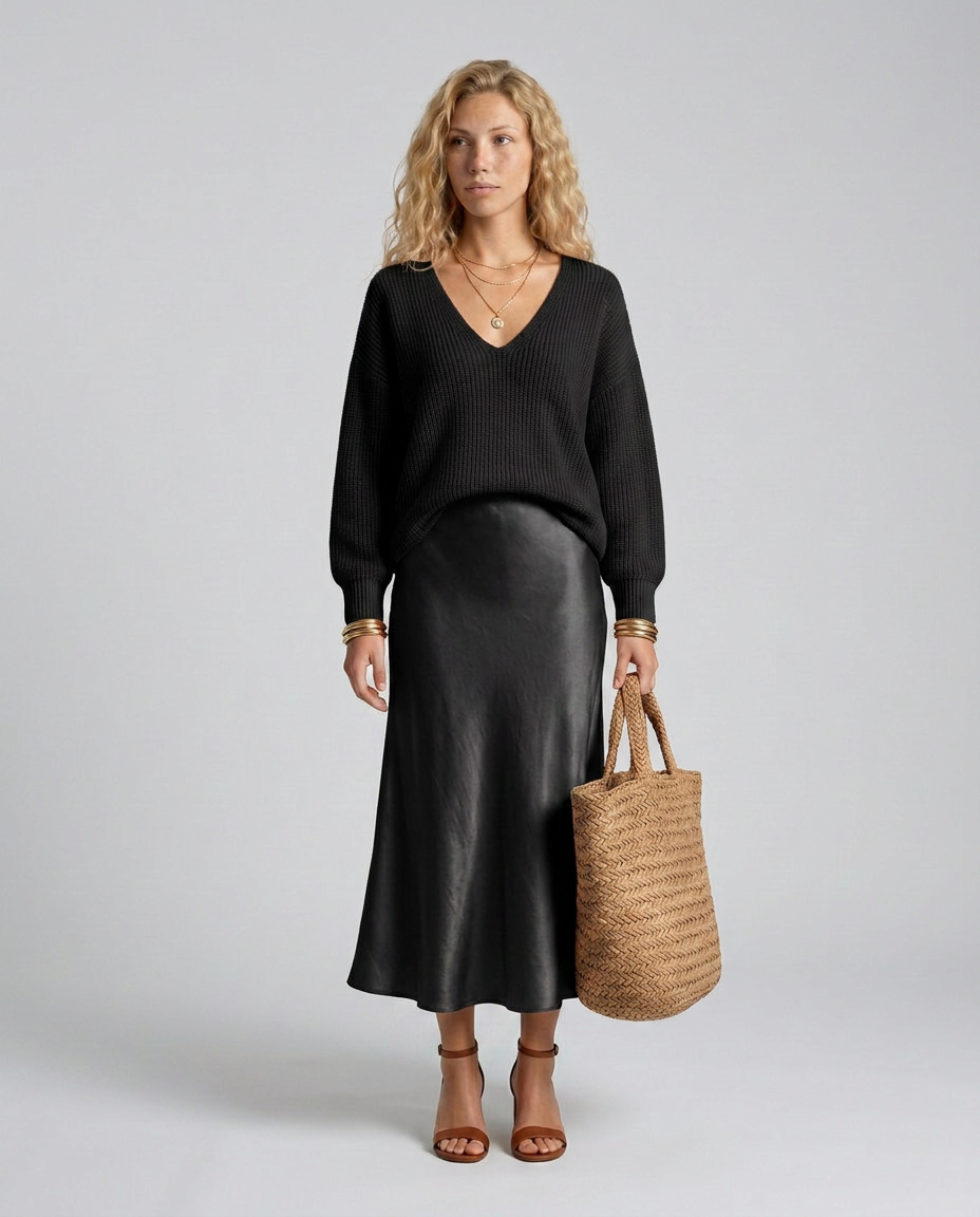 Vesna | Satin-Look Bias Skirt & Knit Layer Co-ord Set