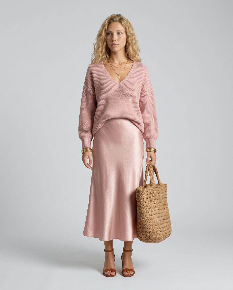 Vesna | Satin-Look Bias Skirt & Knit Layer Co-ord Set