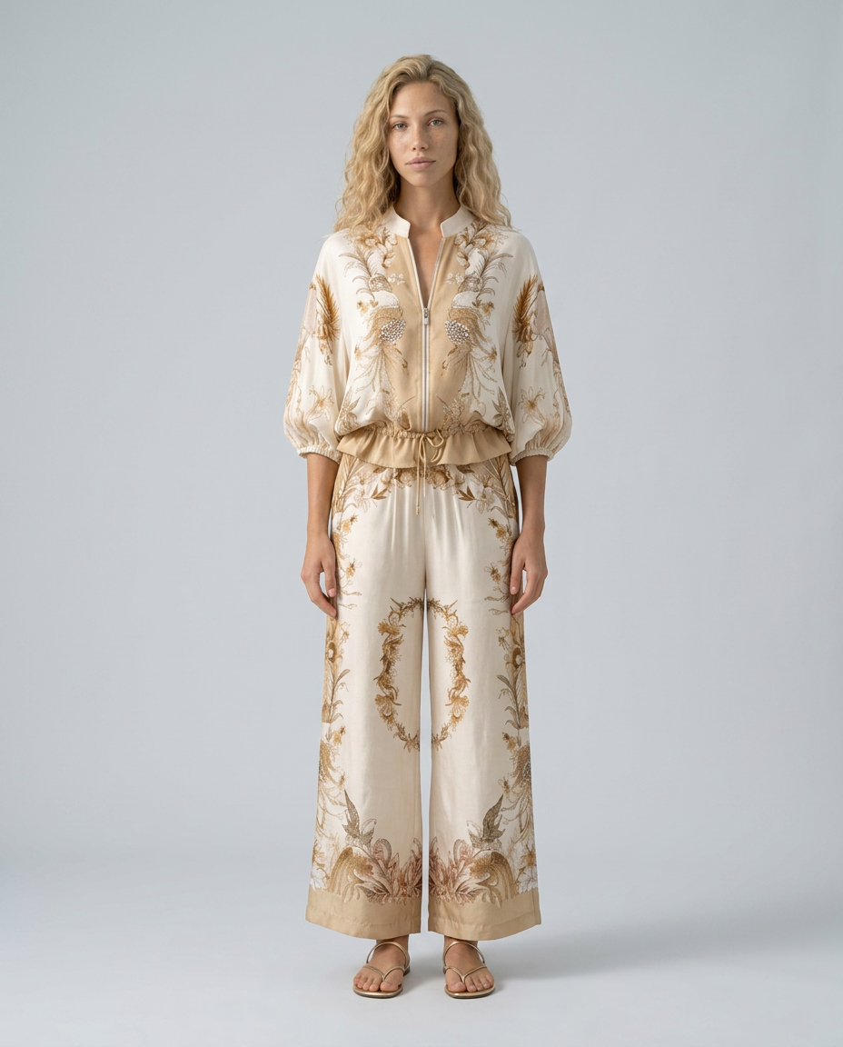 Indie | Zip Front Blouson Printed Two Piece Set