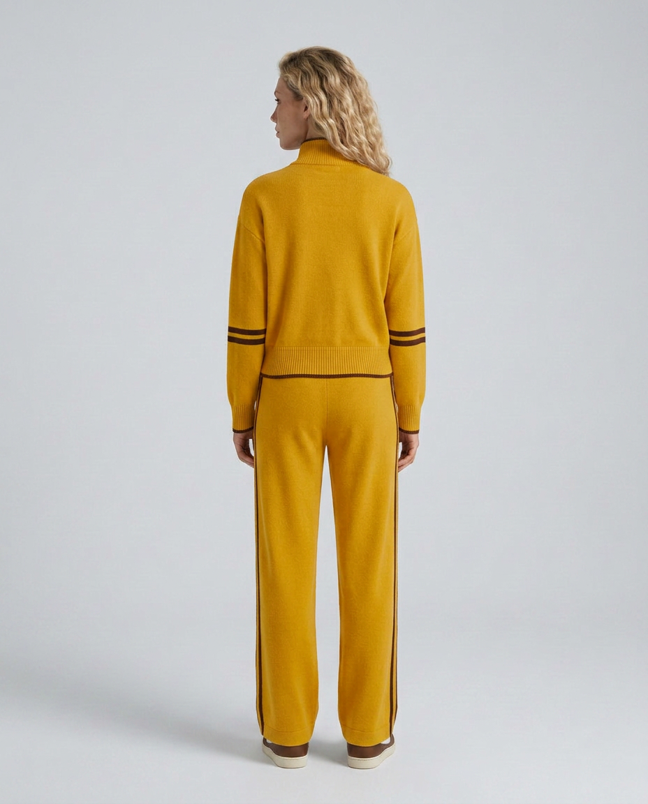 Rova | Zip Neck Striped Knit Long Sleeve Pants Set