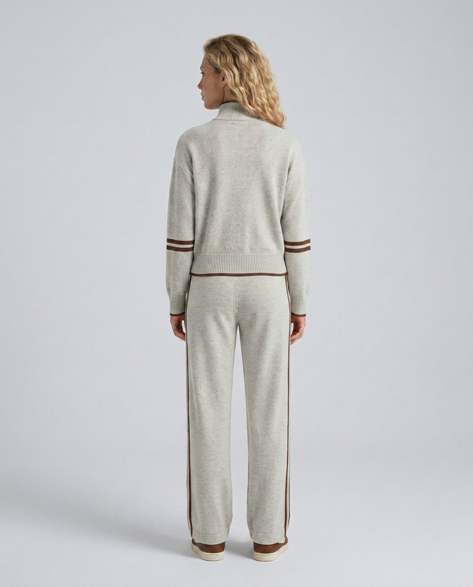 Rova | Zip Neck Striped Knit Long Sleeve Pants Set