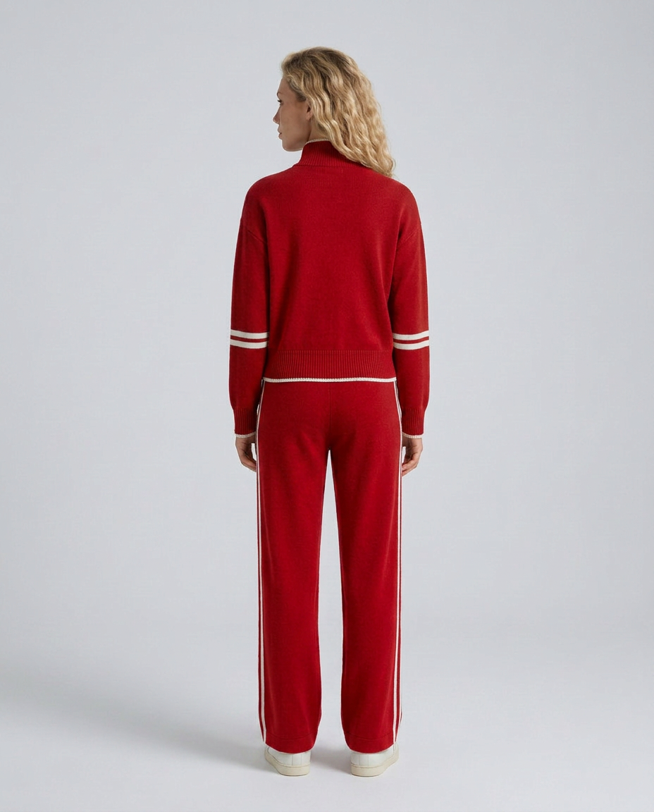 Rova | Zip Neck Striped Knit Long Sleeve Pants Set