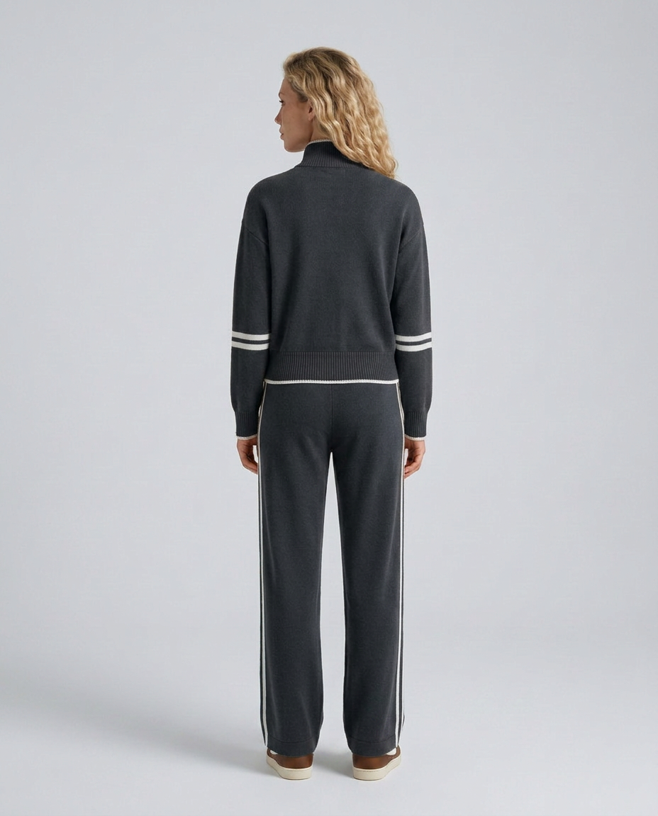 Rova | Zip Neck Striped Knit Long Sleeve Pants Set