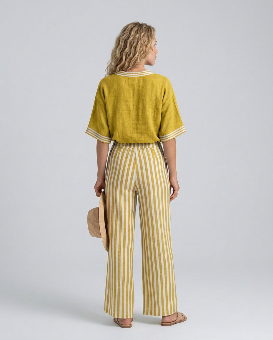Rocio | Striped Contrast V-Neck Tunic & Trouser Co-ord Set
