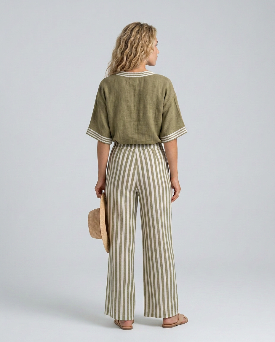 Rocio | Striped Contrast V-Neck Tunic & Trouser Co-ord Set