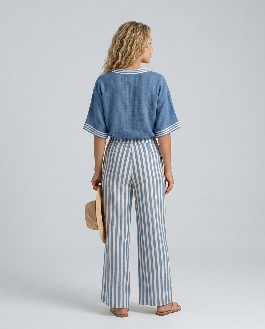 Rocio | Striped Contrast V-Neck Tunic & Trouser Co-ord Set