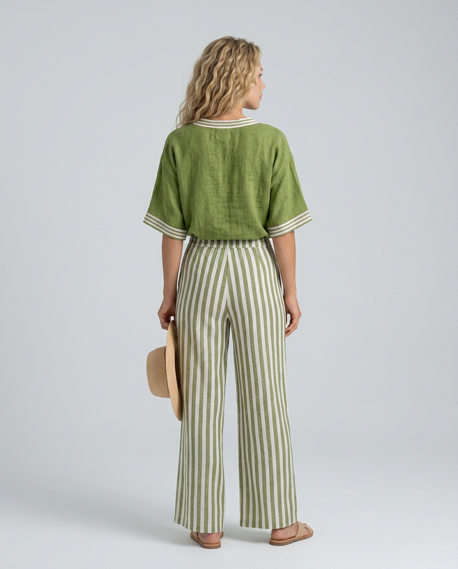 Rocio | Striped Contrast V-Neck Tunic & Trouser Co-ord Set