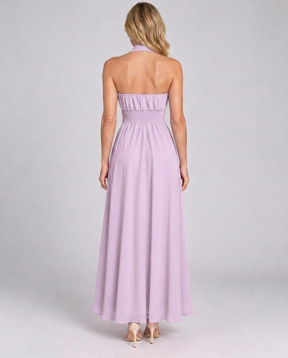 Edith | Cross Halter Draped Side Slit Midi Dress