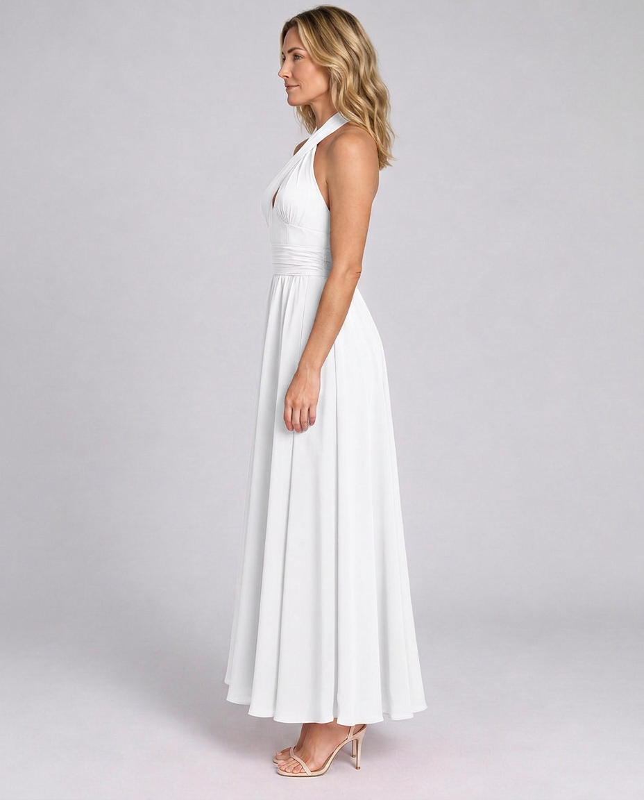 Edith | Cross Halter Draped Side Slit Midi Dress