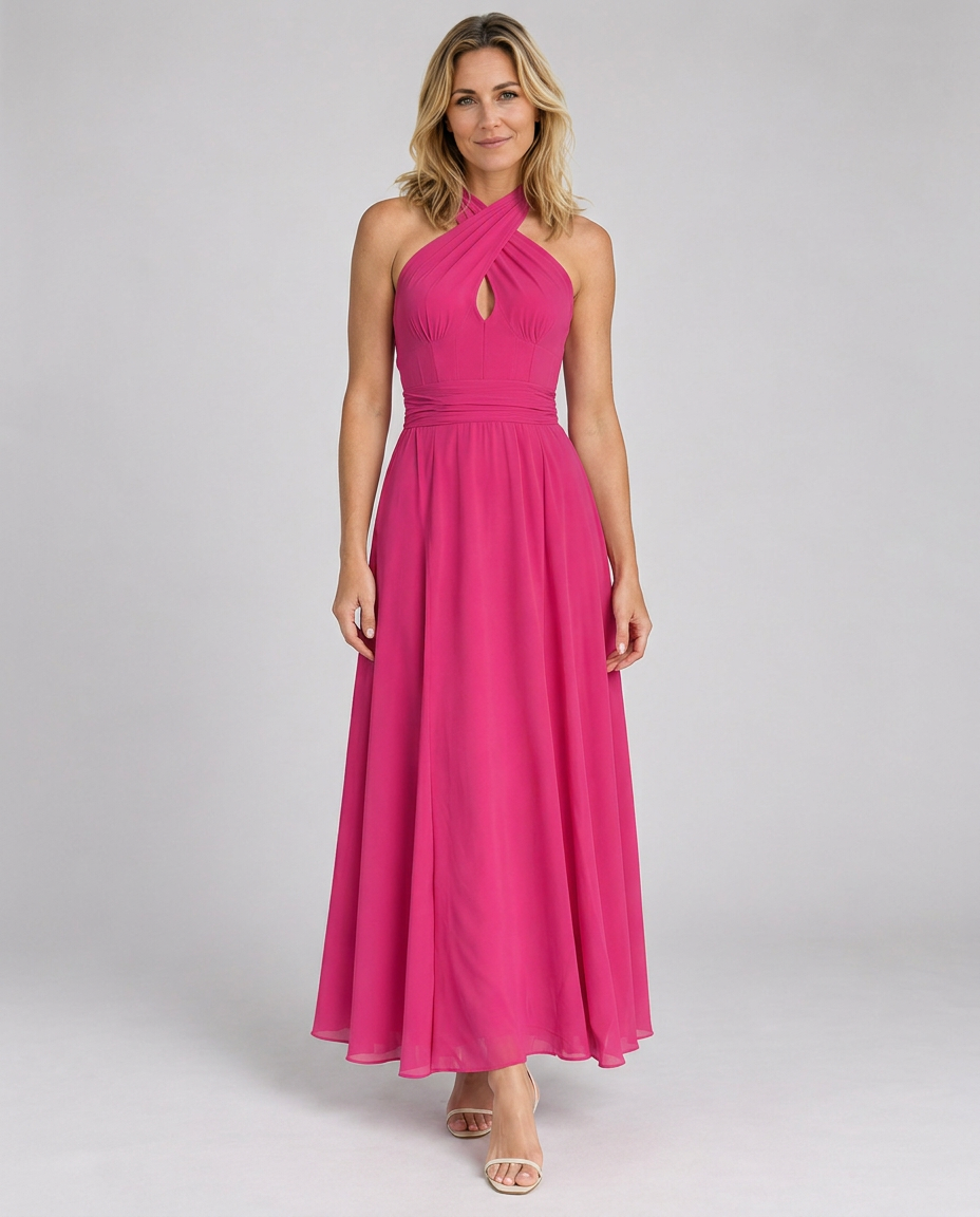 Edith | Cross Halter Draped Side Slit Midi Dress
