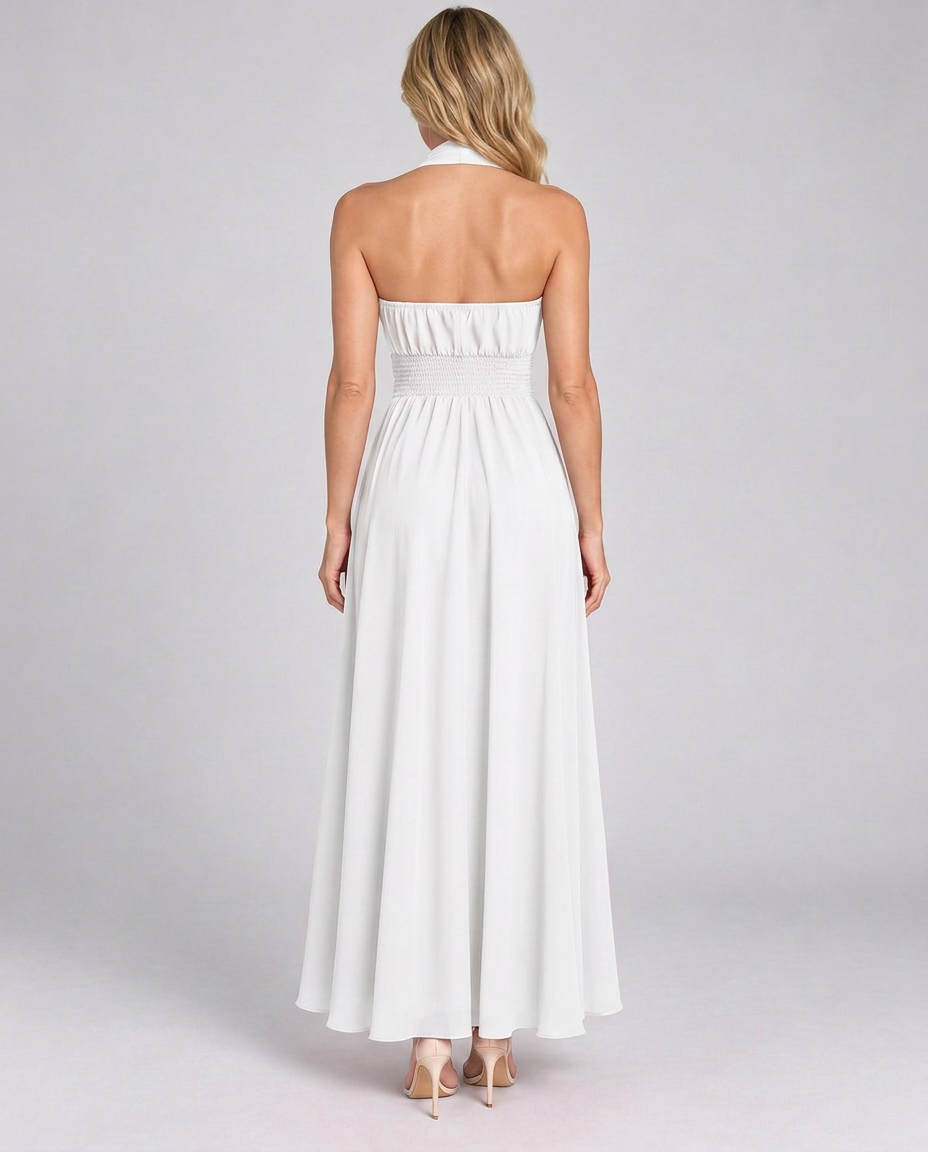 Edith | Cross Halter Draped Side Slit Midi Dress