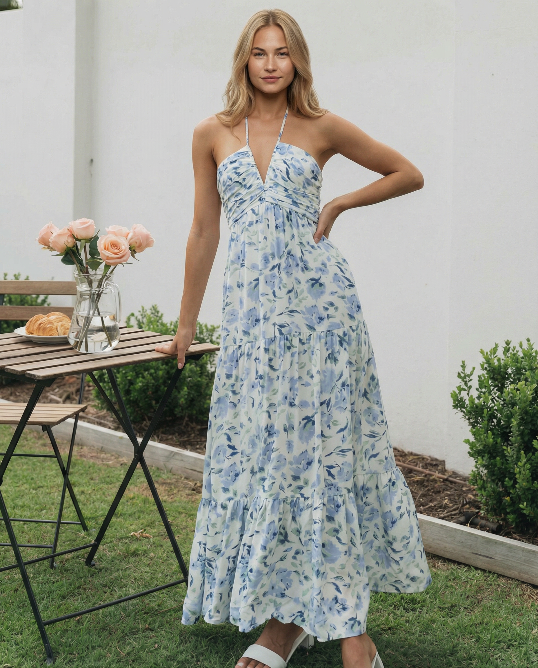 Mariska | Floral Halter Neck Maxi Dress