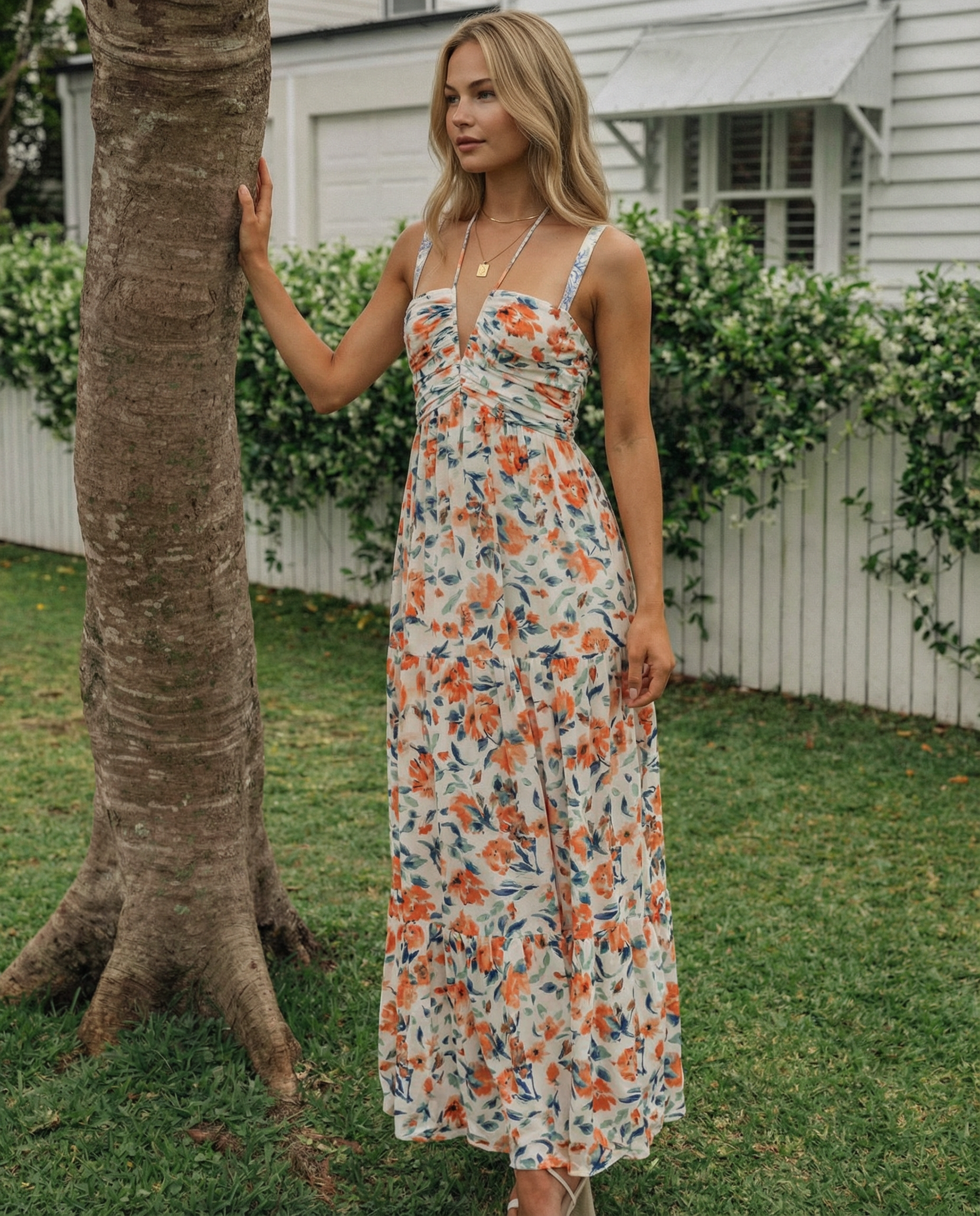 Mariska | Floral Halter Neck Maxi Dress
