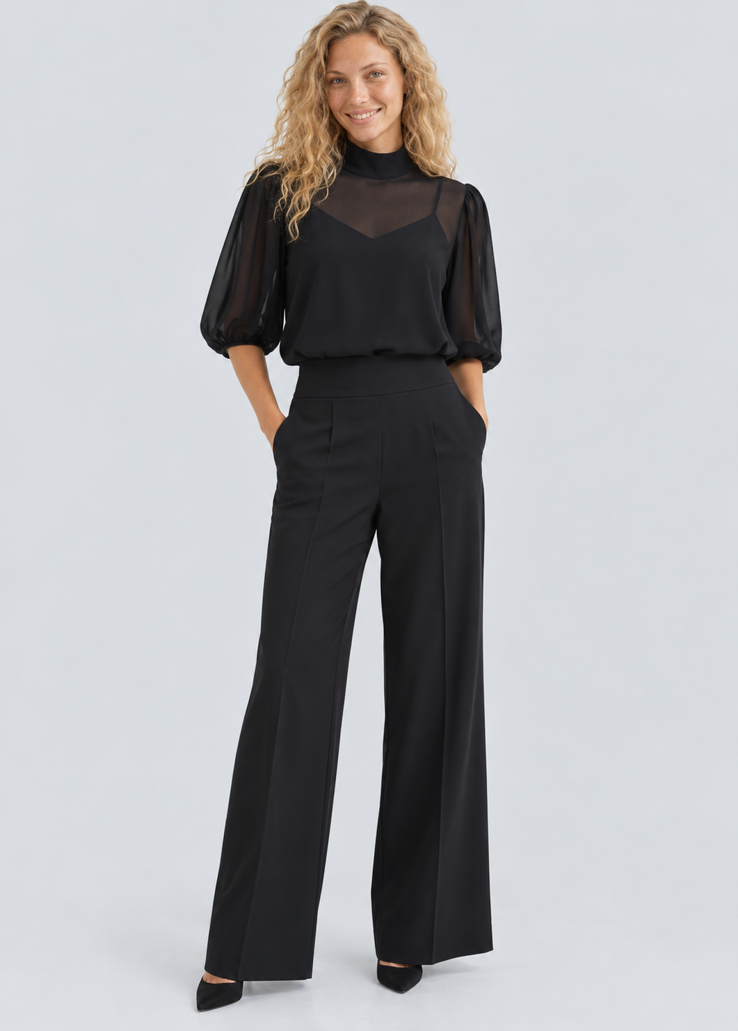 Billie | Sheer Camisole Wide Leg Three-Piece Set