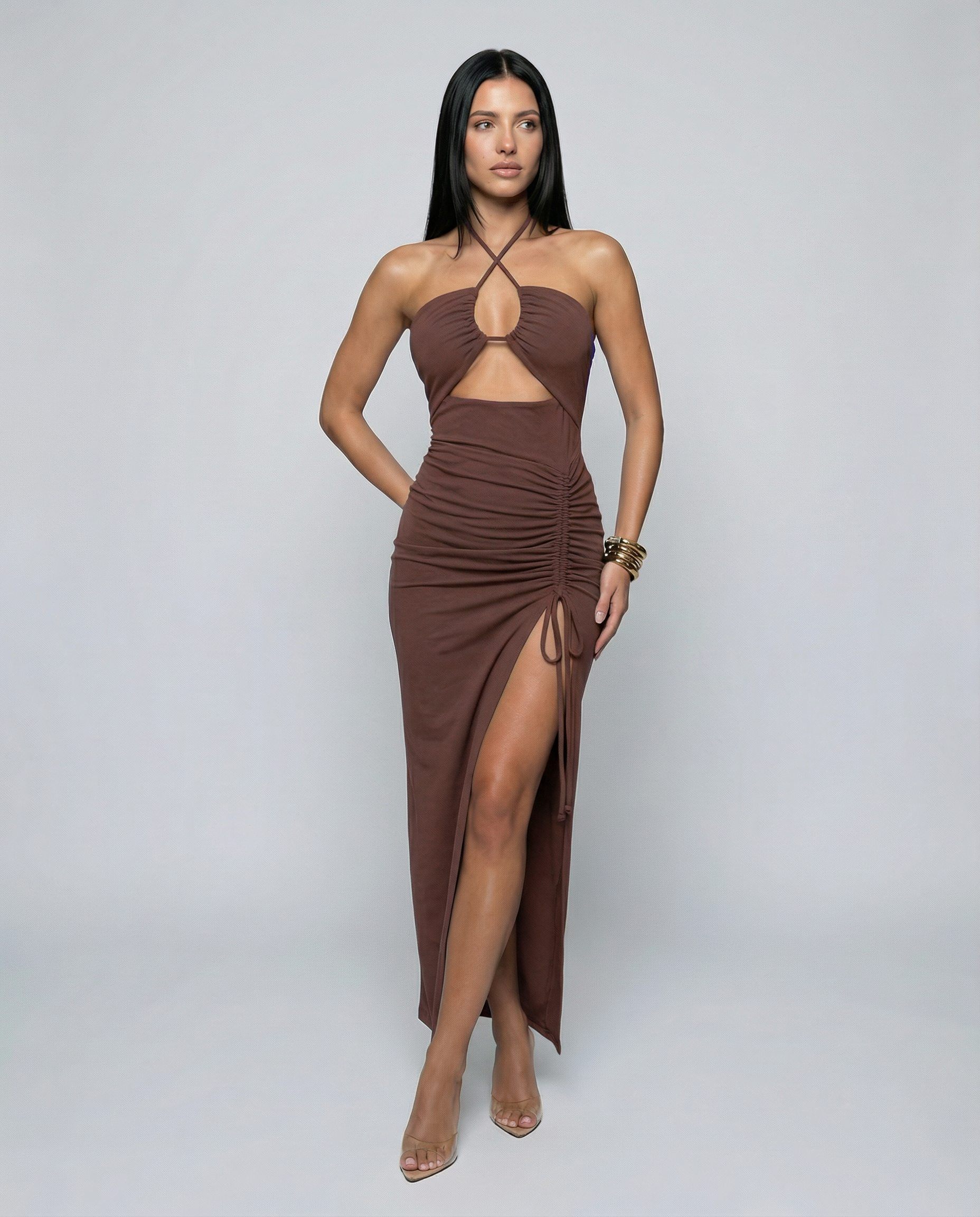 Elara | Halter Maxi Dress with Side Slit
