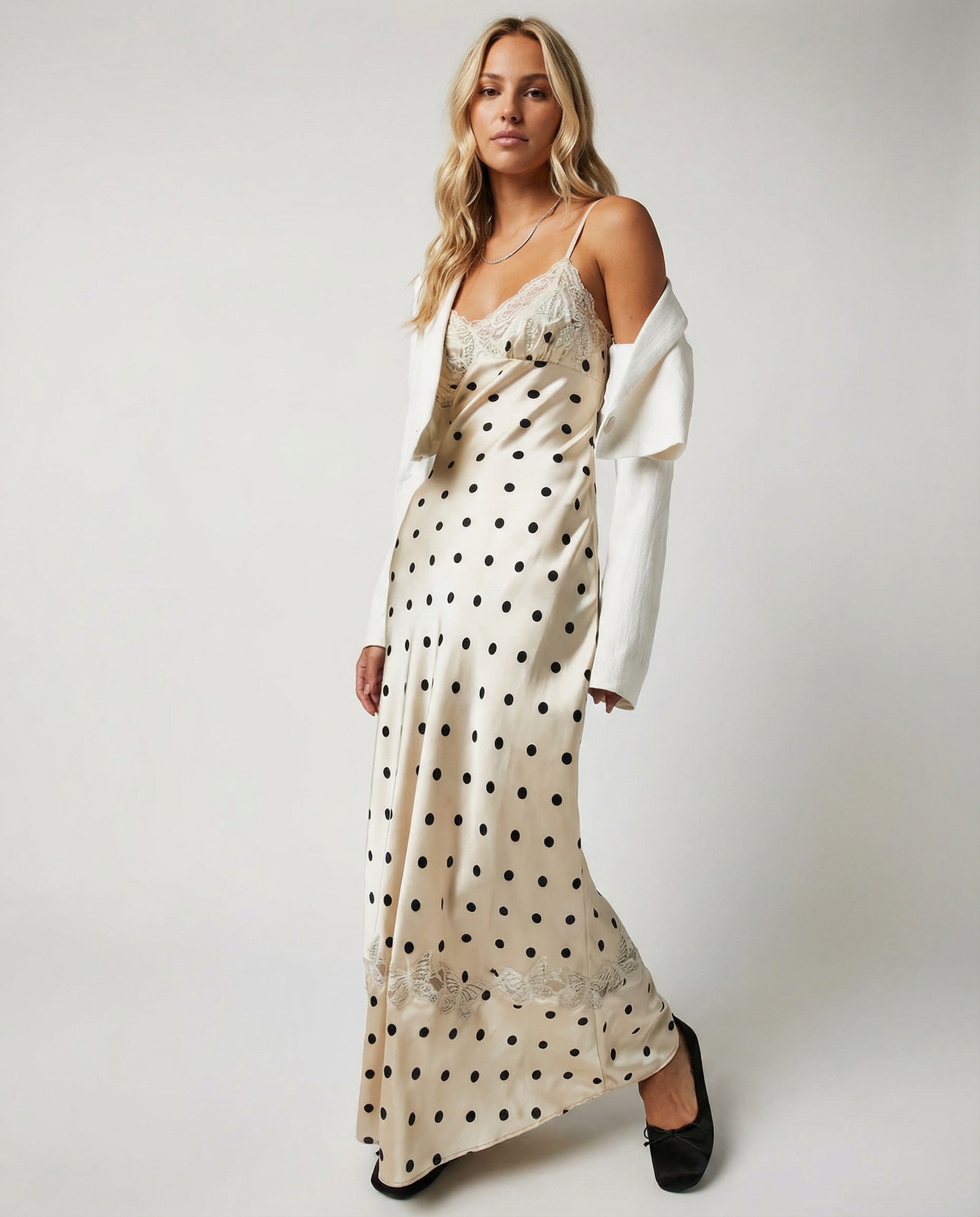 Gina | Lace Polka Dot Maxi Dress