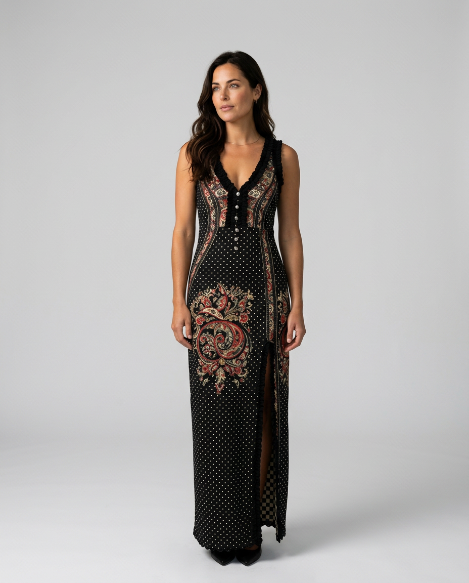 Seraphina | Boho Printed Deep V-Neck Maxi Dress
