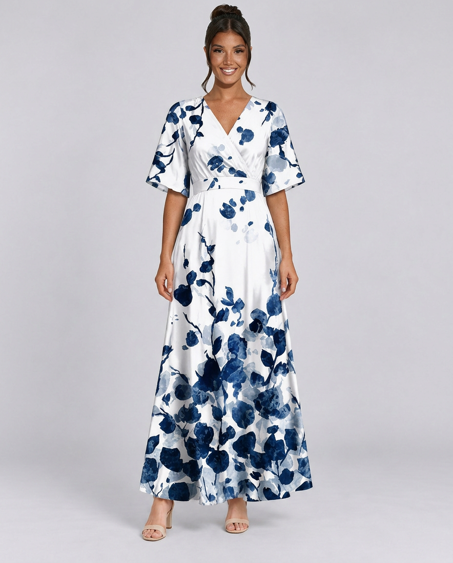 Talia | Floral V-Neck Short Sleeve Maxi Dress