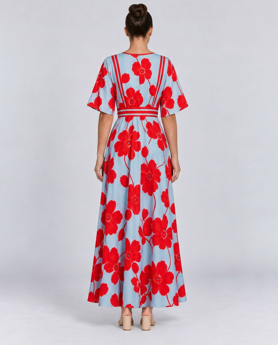 Talia | Floral V-Neck Short Sleeve Maxi Dress