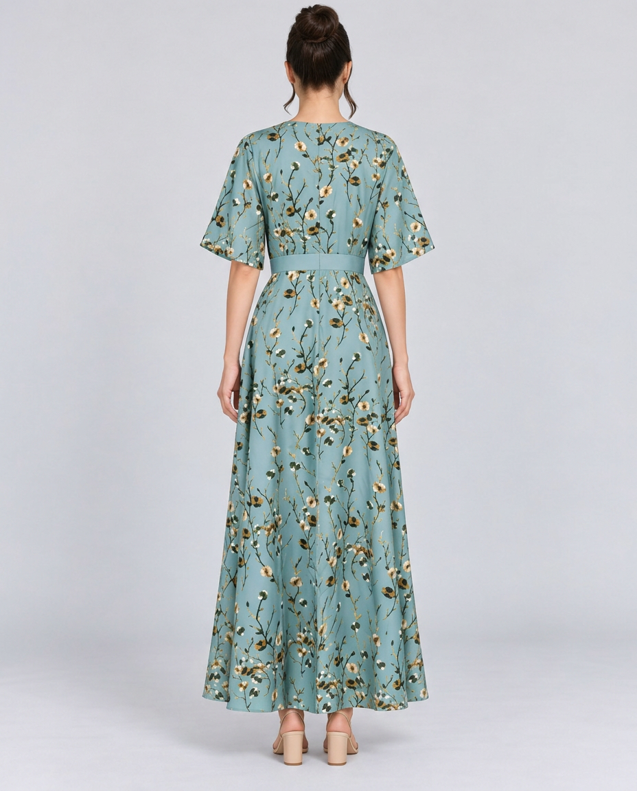 Talia | Floral V-Neck Short Sleeve Maxi Dress