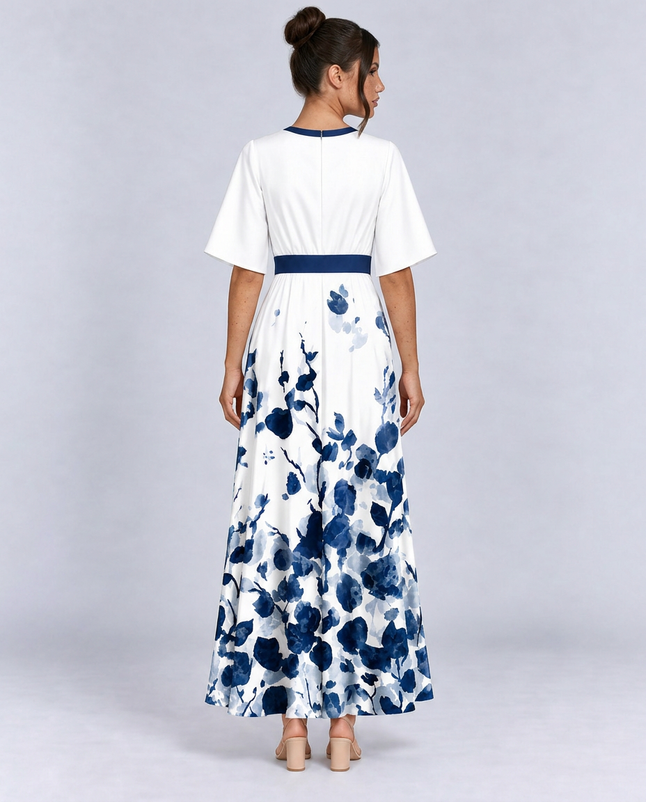 Talia | Floral V-Neck Short Sleeve Maxi Dress