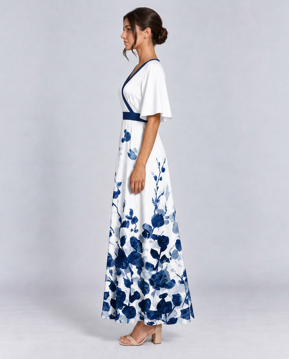 Talia | Floral V-Neck Short Sleeve Maxi Dress