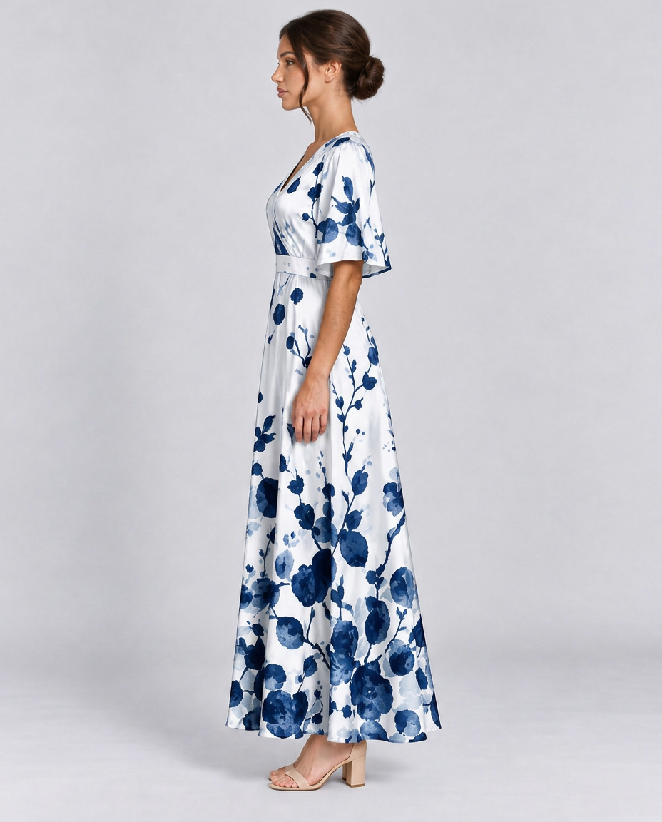 Talia | Floral V-Neck Short Sleeve Maxi Dress