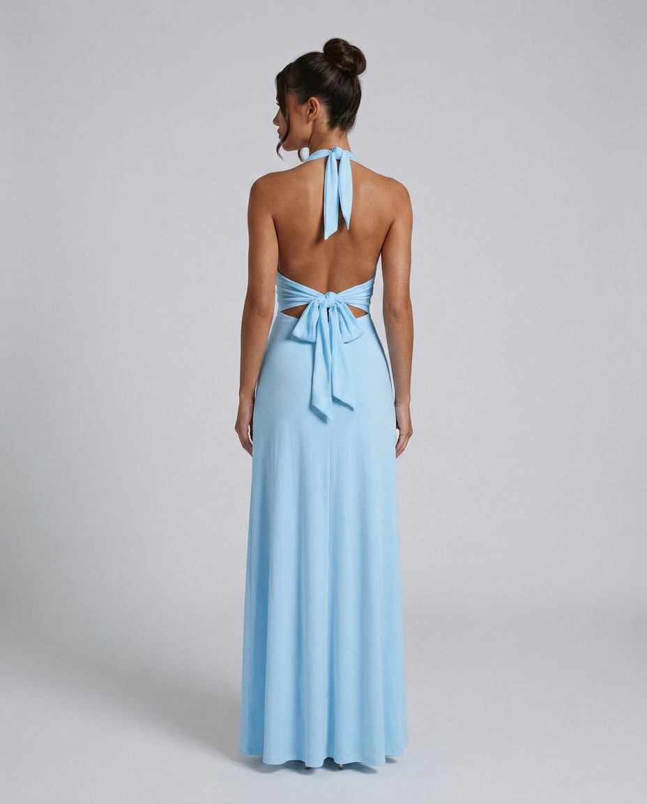 Celeste | Halter Neck Fluid Drape Maxi Dress