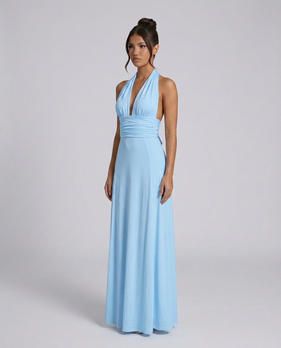 Celeste | Halter Neck Fluid Drape Maxi Dress