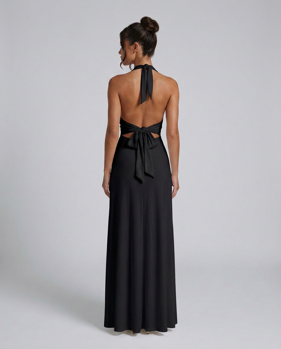 Celeste | Halter Neck Fluid Drape Maxi Dress