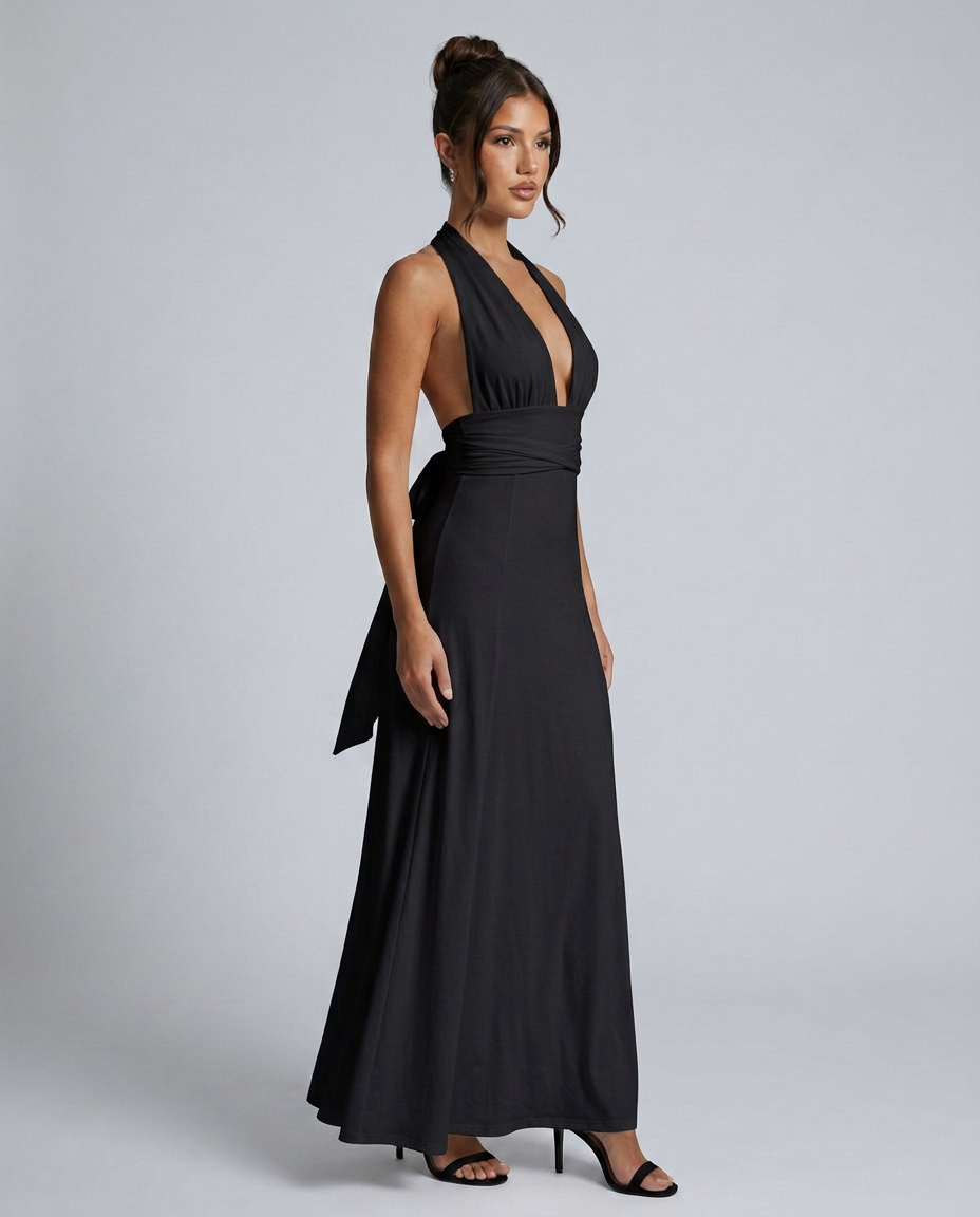 Celeste | Halter Neck Fluid Drape Maxi Dress