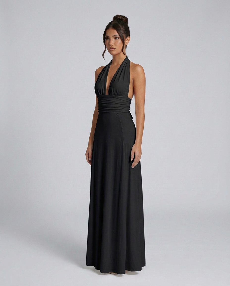 Celeste | Halter Neck Fluid Drape Maxi Dress