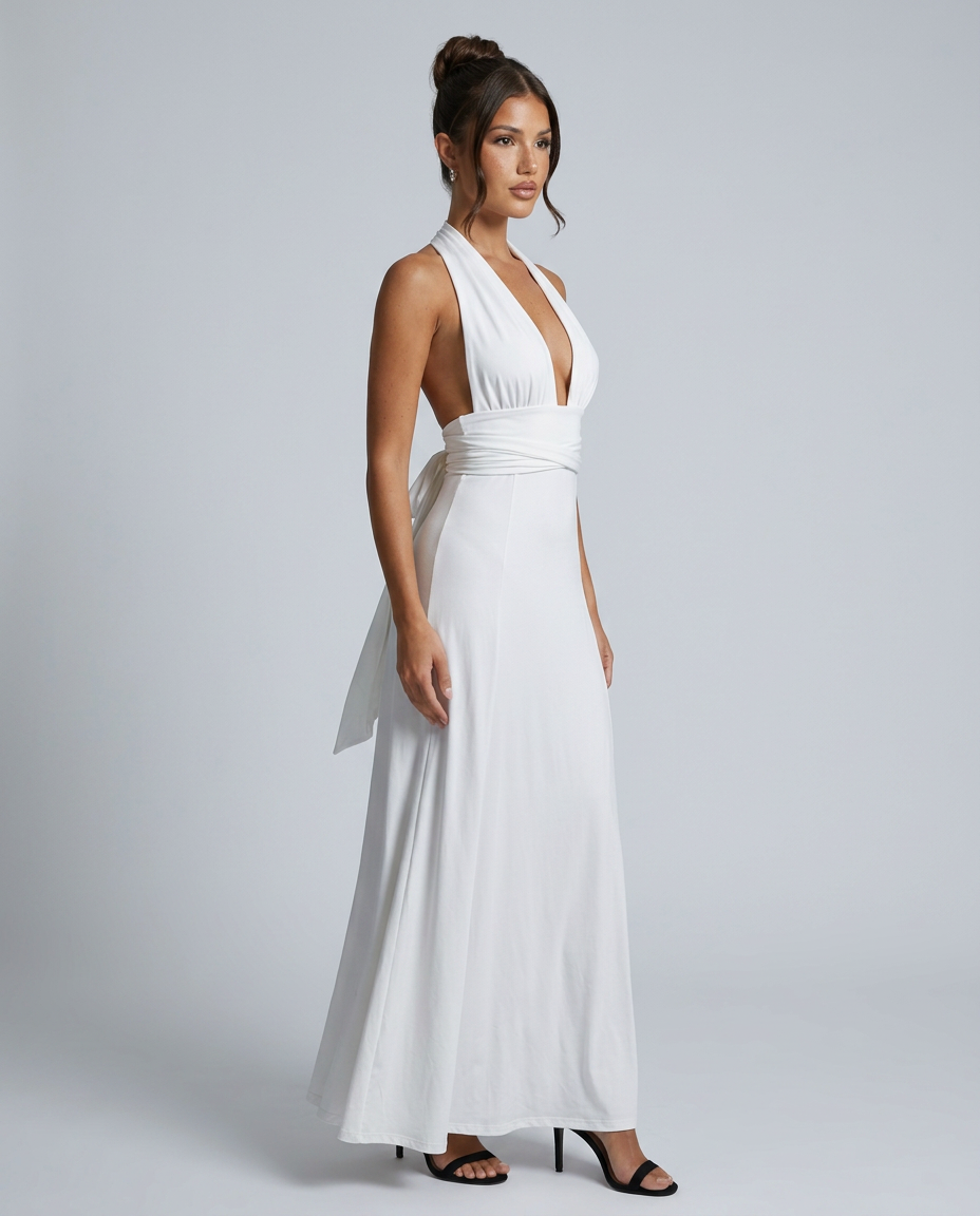 Celeste | Halter Neck Fluid Drape Maxi Dress