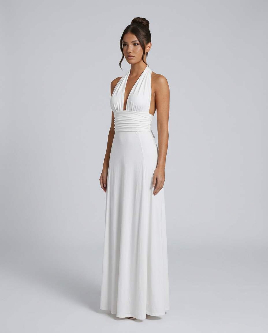 Celeste | Halter Neck Fluid Drape Maxi Dress