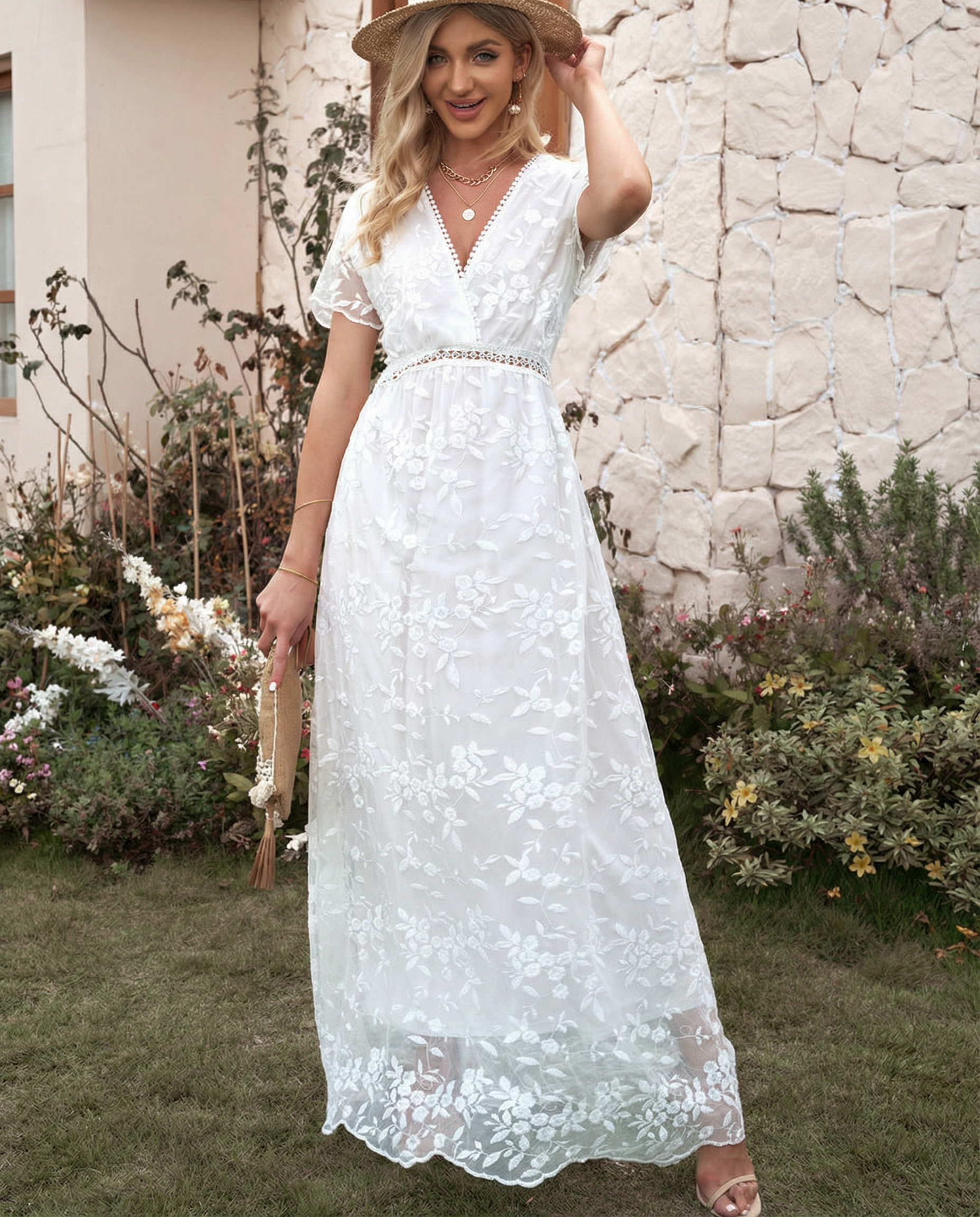 Tanya | Boho Floral Lace Maxi Dress