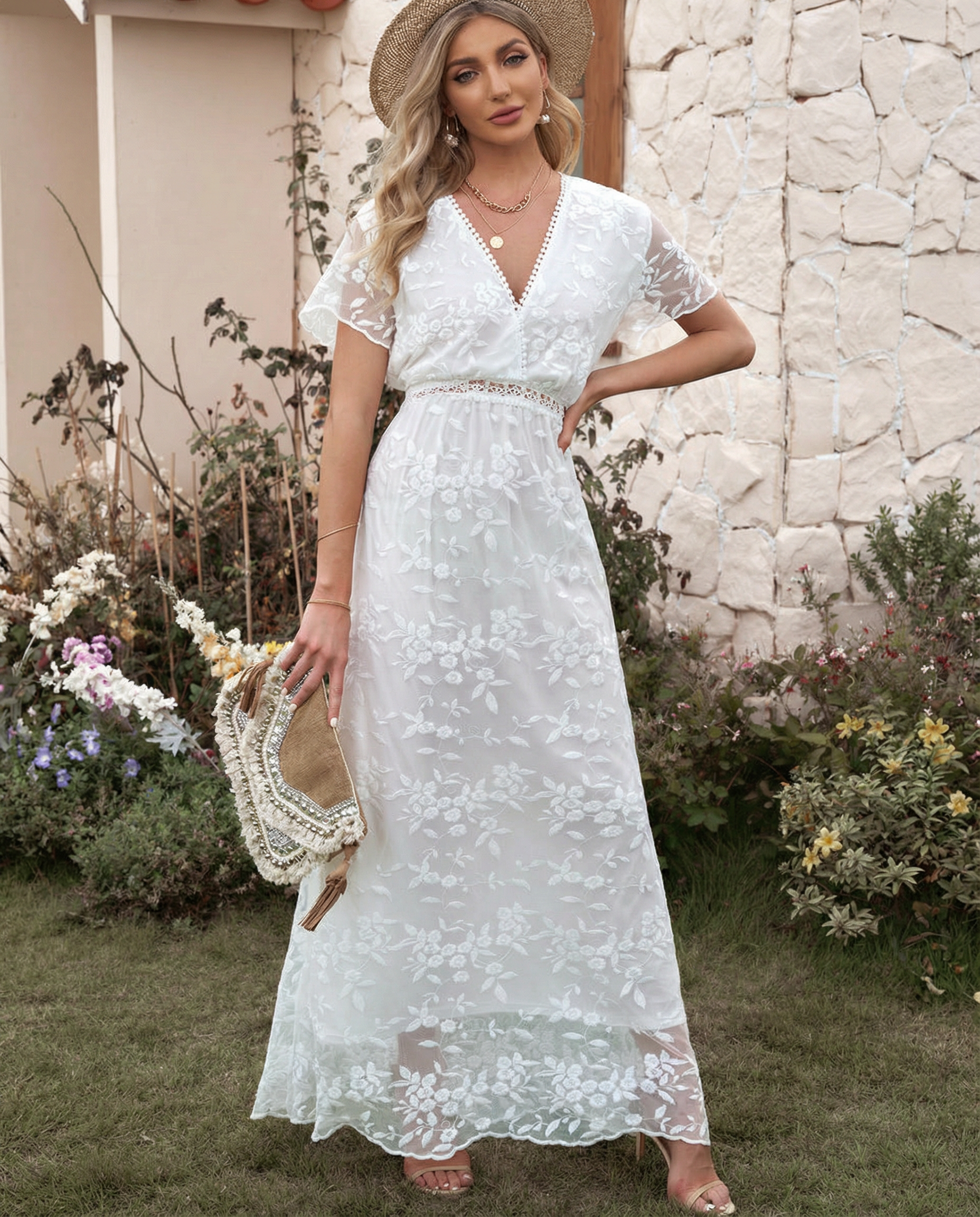 Tanya | Boho Floral Lace Maxi Dress