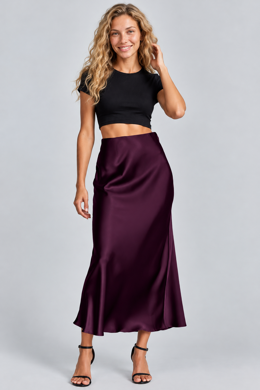 Sorrel | Satin-Look Midi Swing Skirt