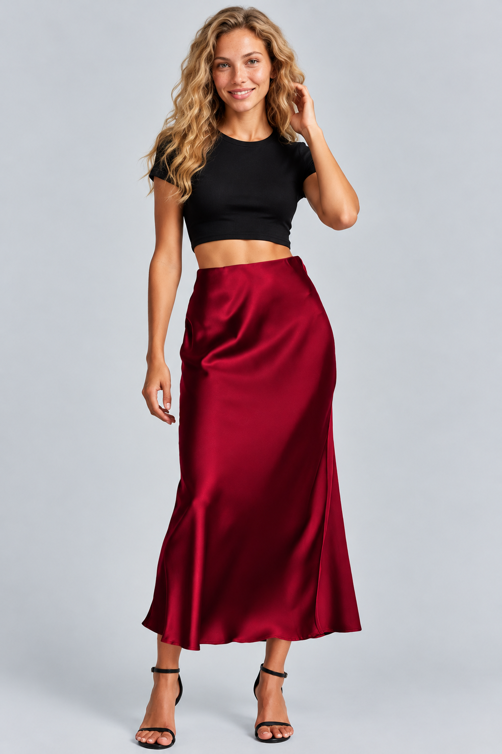 Sorrel | Satin-Look Midi Swing Skirt