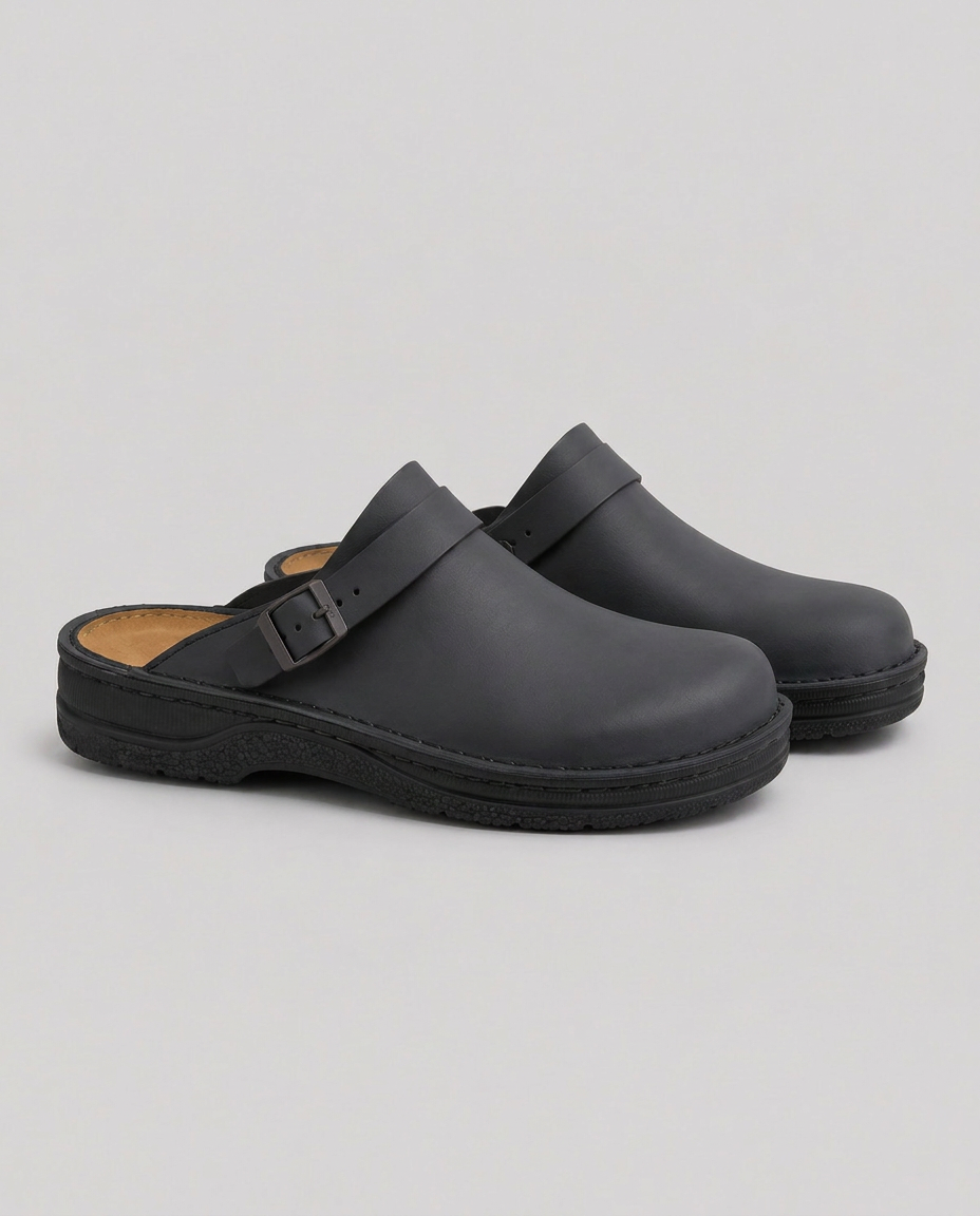 Emerson | Cushioned Leather-Look Clogs with Soft Footbed