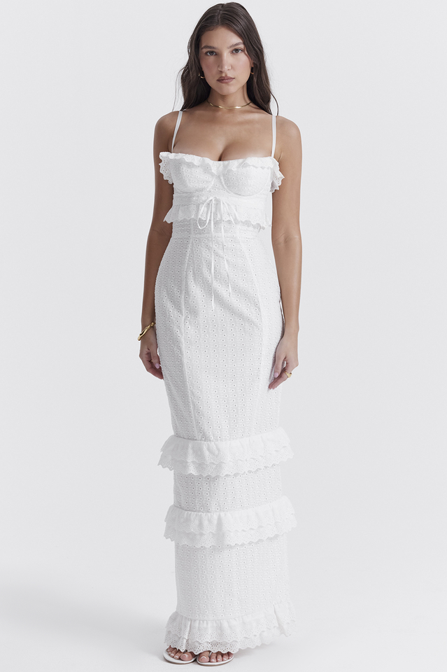 Hilda | White Broderie Sweetheart Maxi Dress