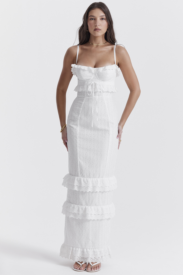 Hilda | White Broderie Sweetheart Maxi Dress
