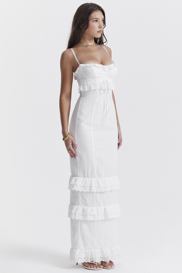 Hilda | White Broderie Sweetheart Maxi Dress