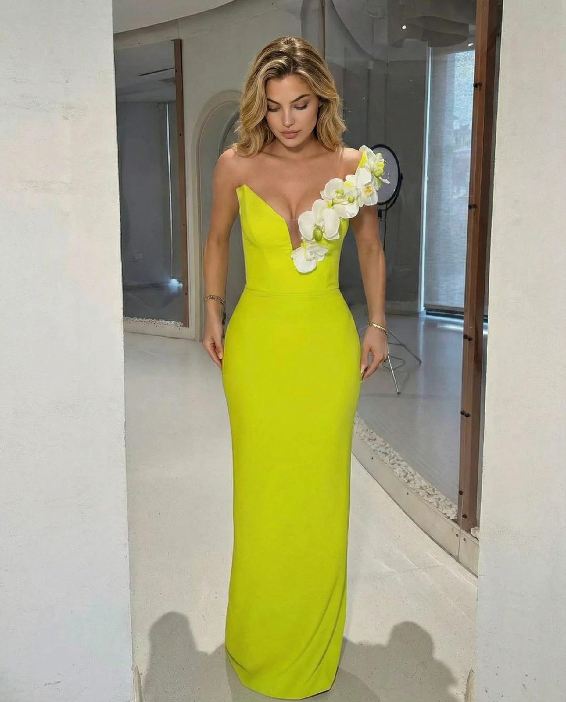 Carol | One Shoulder Maxi Dress with Floral Detail