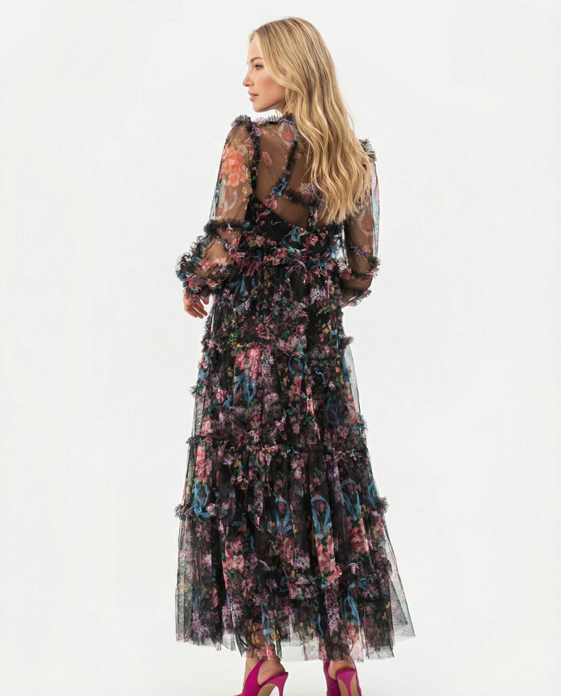 Vickie | Maxi Dress with Floral Ruffle Layers
