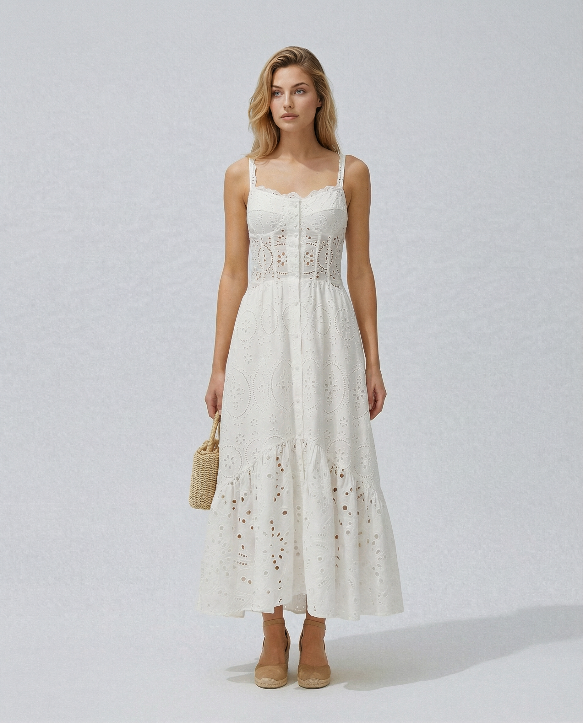 Maura | Maxi Dress with Eyelet Lace and Tiered Hem