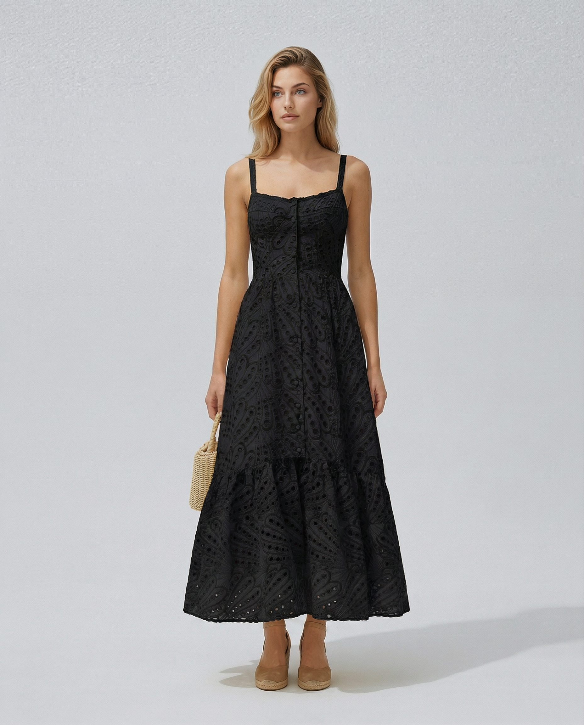 Maura | Maxi Dress with Eyelet Lace and Tiered Hem