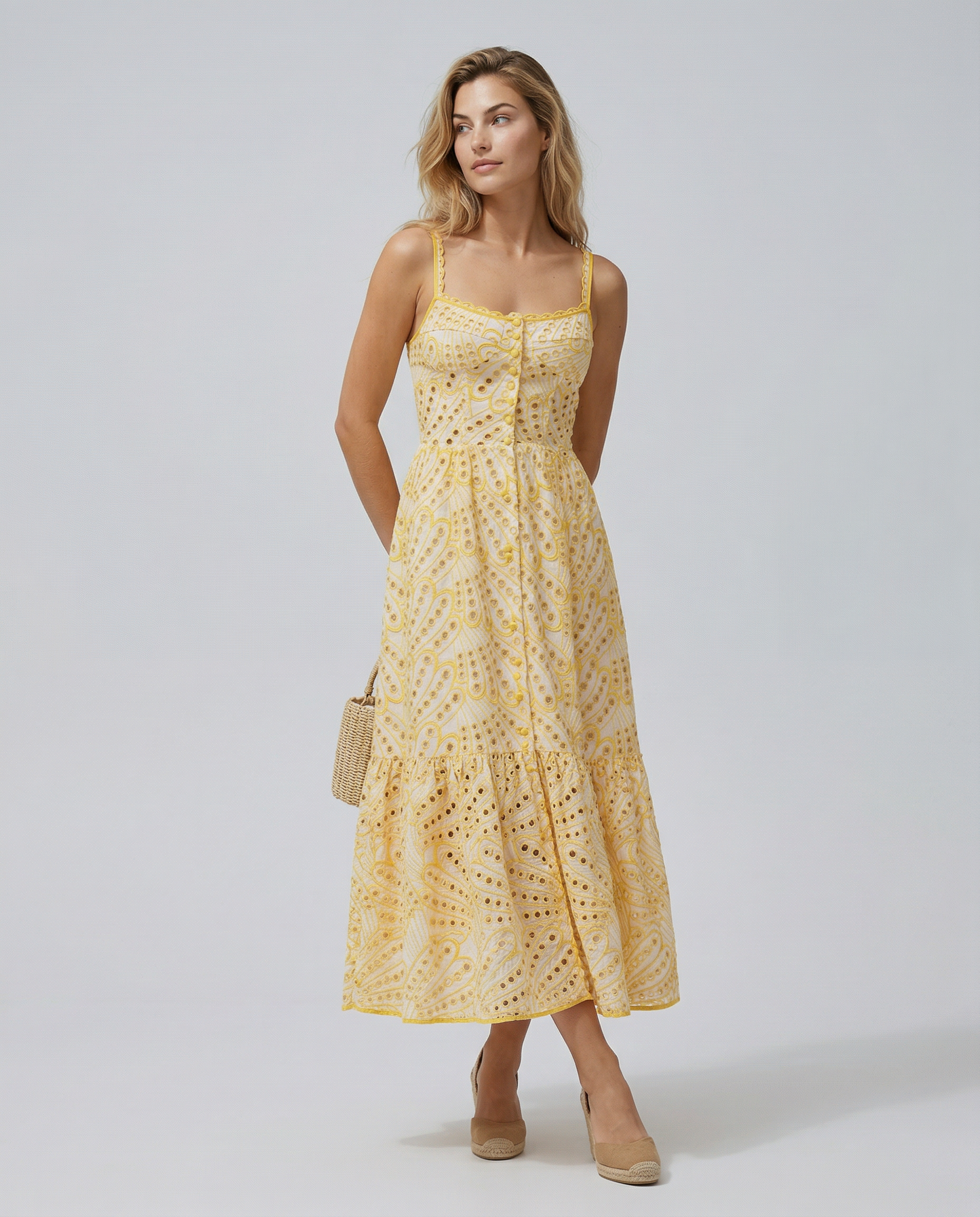 Maura | Maxi Dress with Eyelet Lace and Tiered Hem