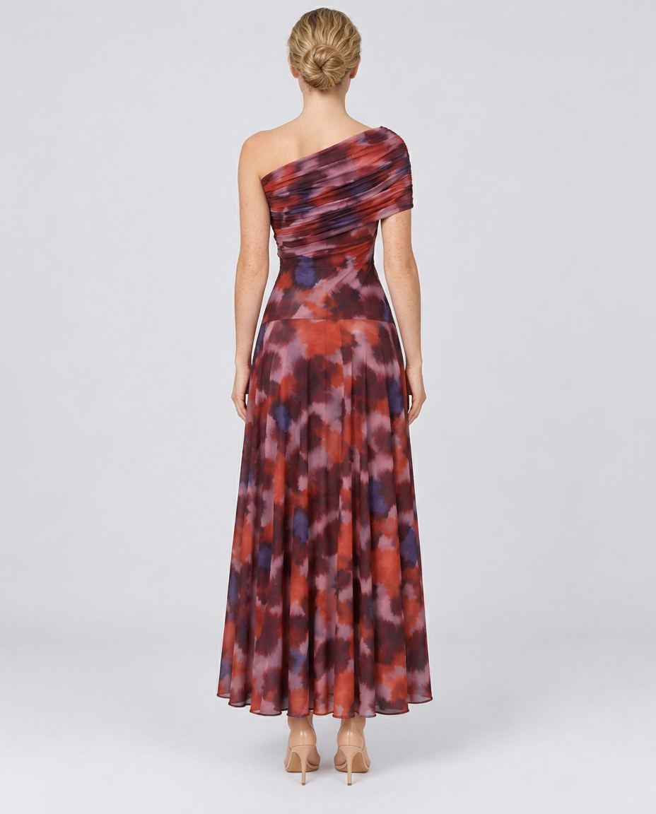 Leticia | One-Shoulder Draped Watercolour Maxi Dress