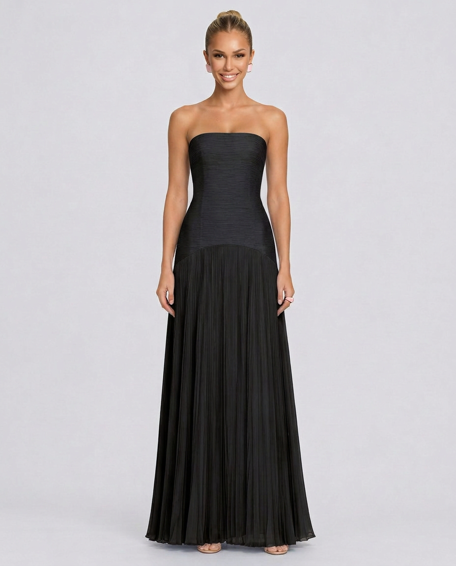 Nadia | Off-Shoulder Pleated Maxi Dress